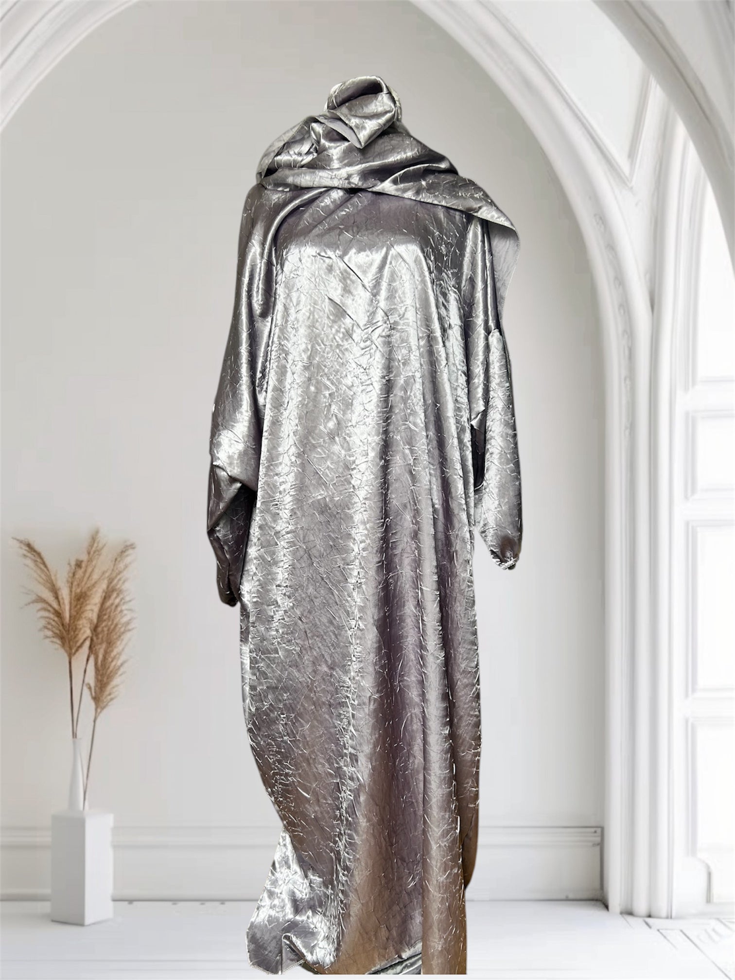 Abaya foulard intégré gris