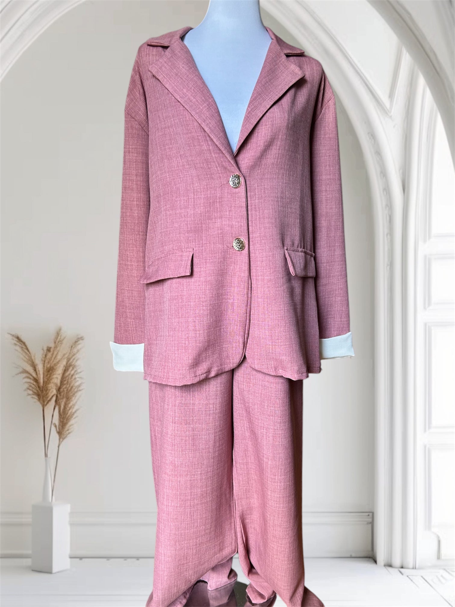 Ensemble blazer rose manche retroussé