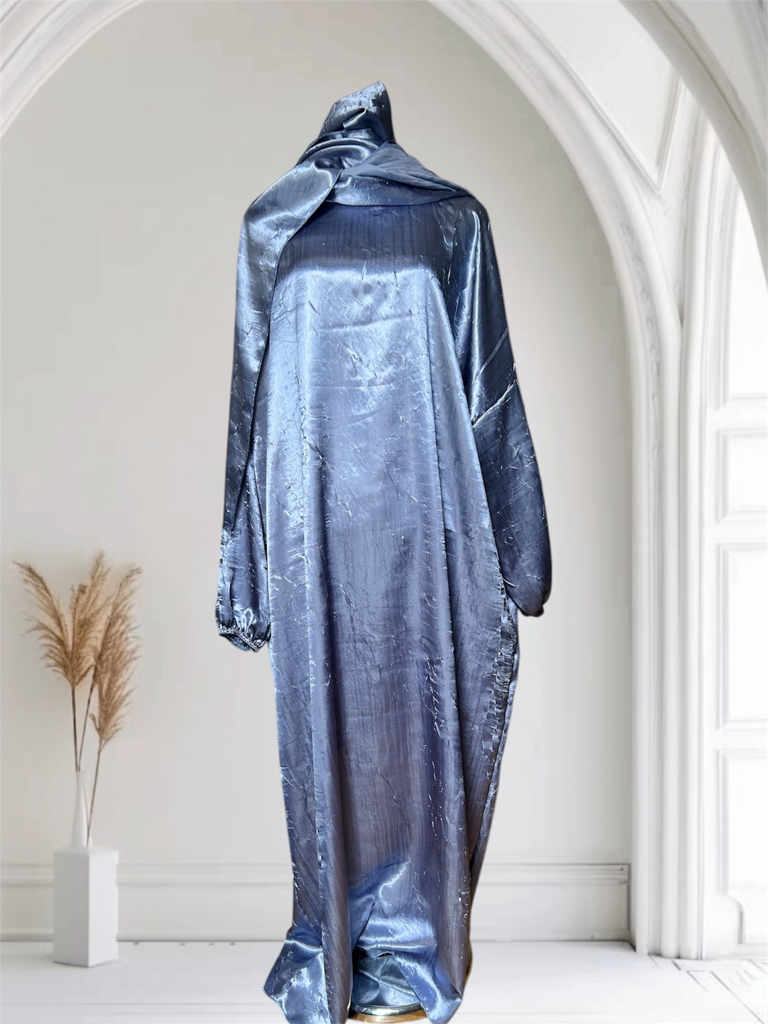 Abaya foulard intégré bleu