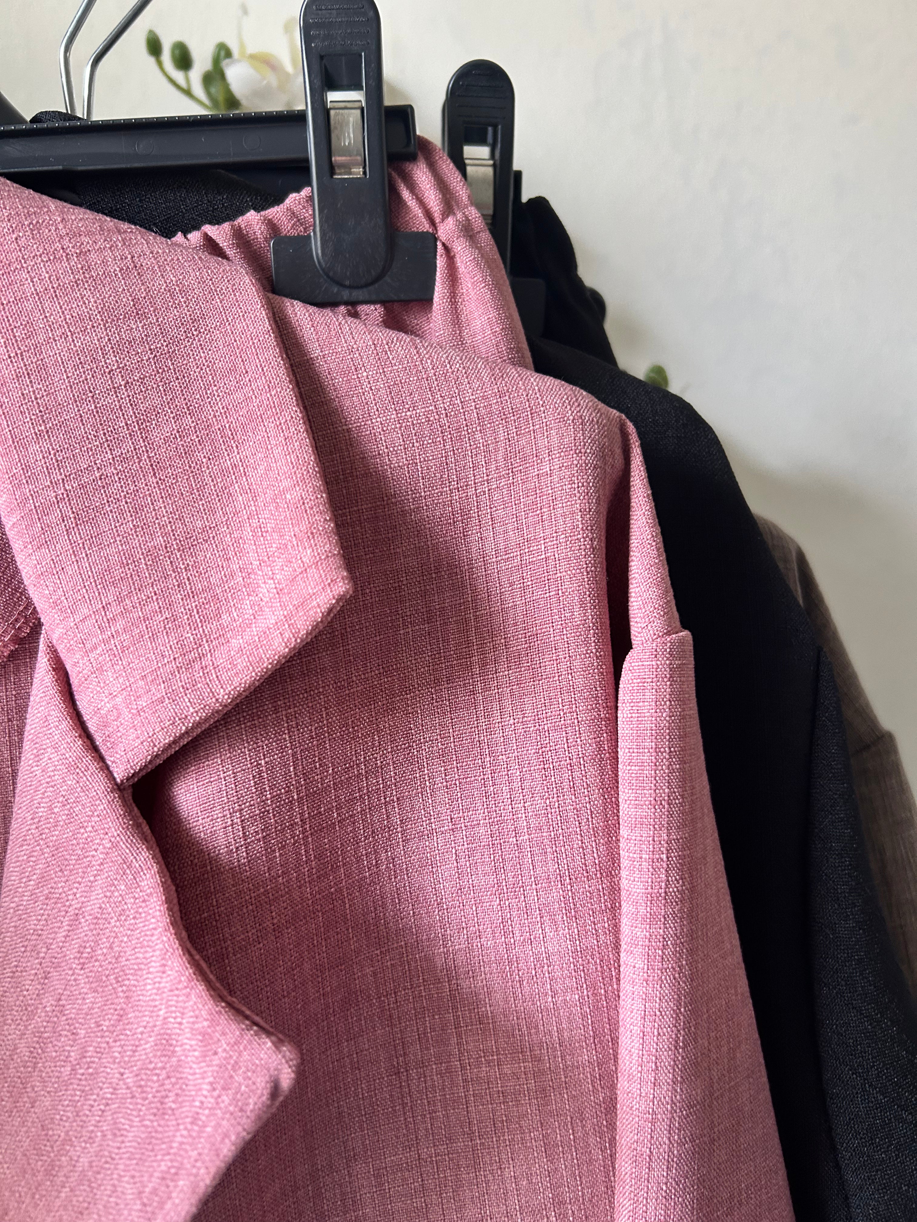 Ensemble blazer rose manche retroussé